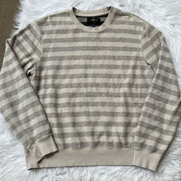 7 For All Mankind | Heather Gray Striped Crewneck Sweater - Picture 1 of 9